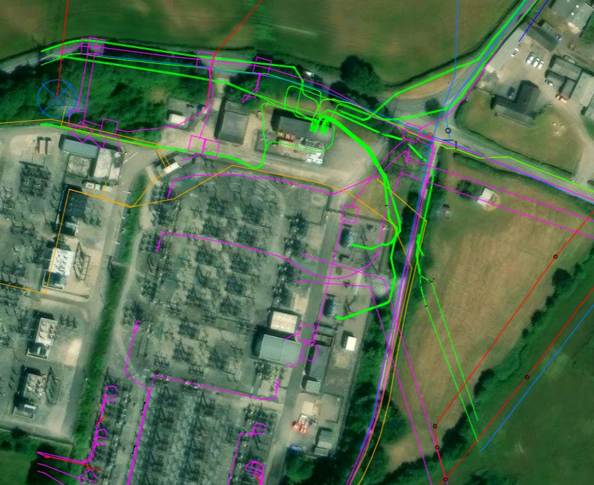 Collated utility records, georeferenced over aerial imagery